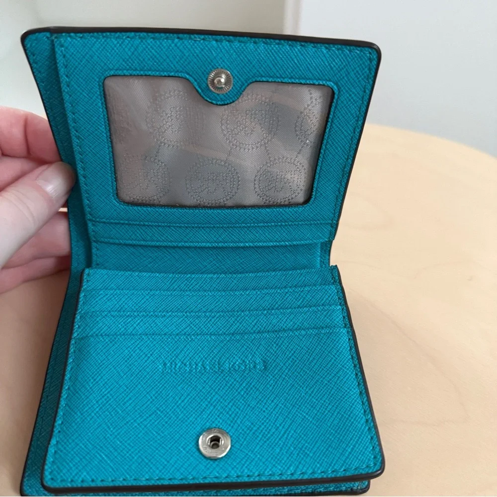 Michael Kors Teal Saffiano Leather Snap Wallet | Slim Card Case